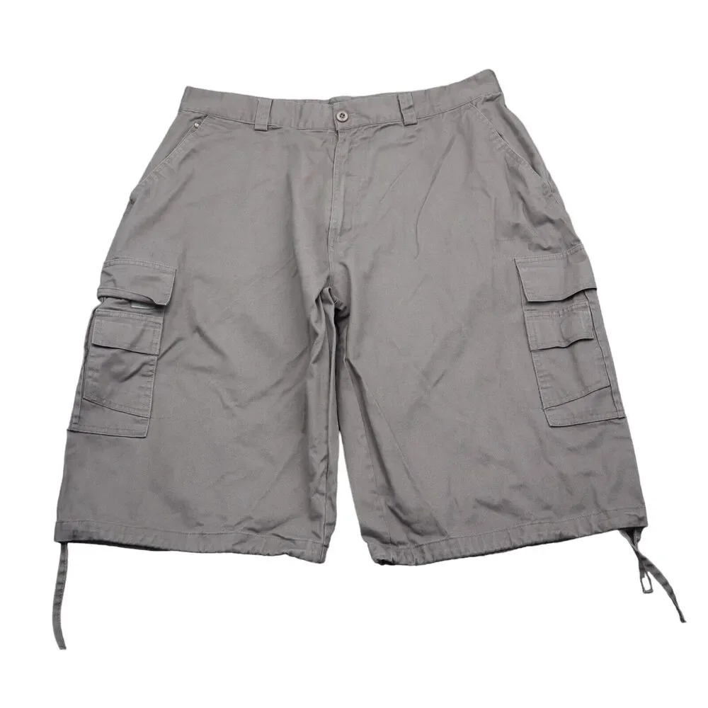 JLT Shorts Mens 40 Gray Plain Flat Front High Waist Cargo Pockets Drawstring Hem